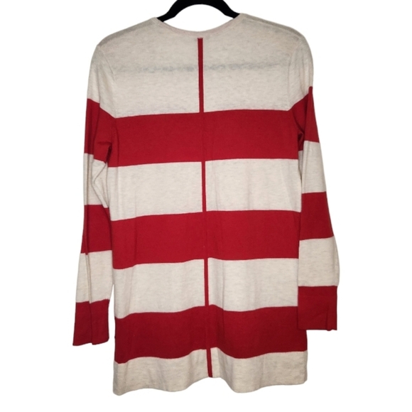 Gap v neck striped tunic sweater red cream small - Picture 2 of 14